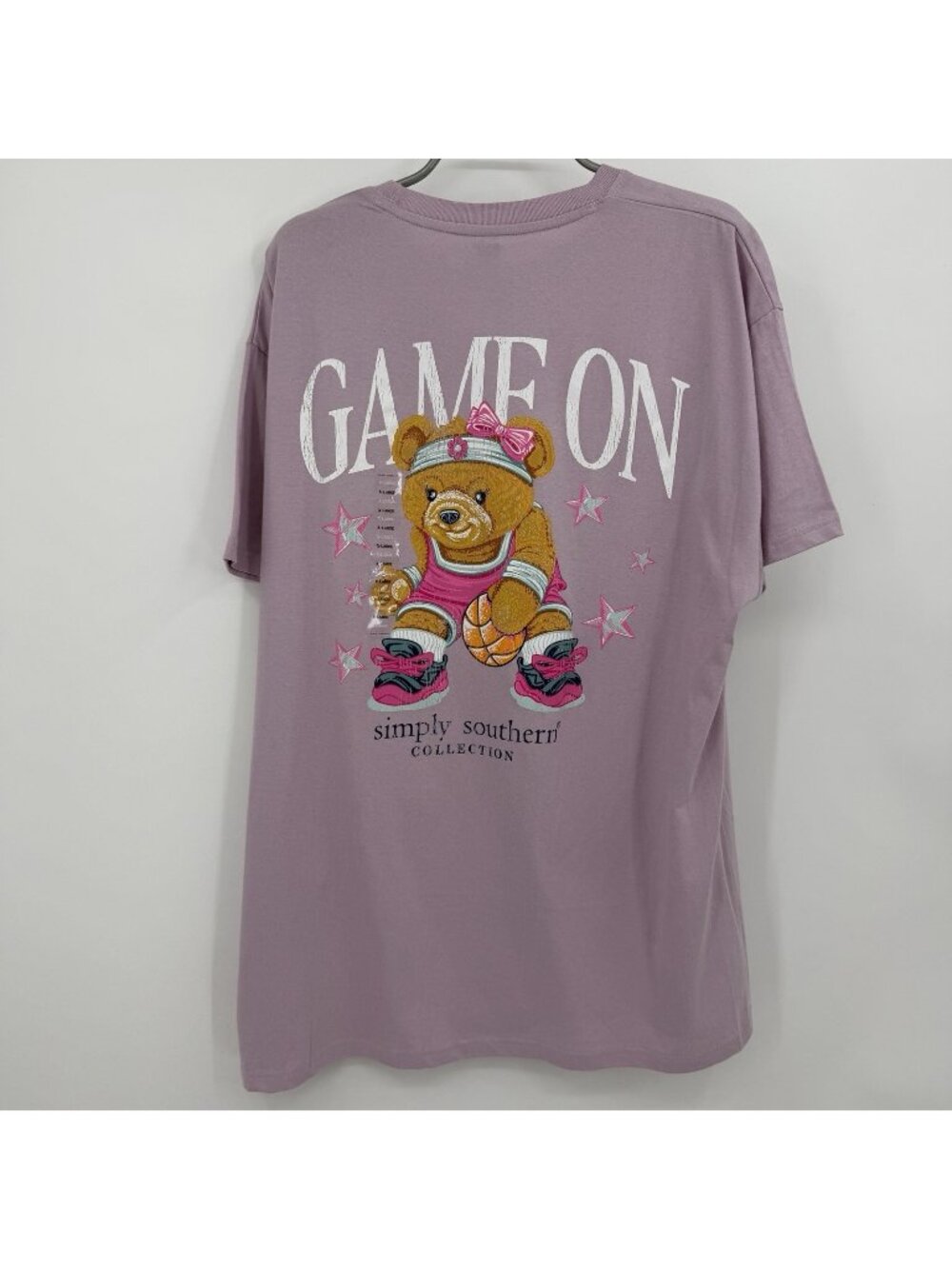 Simply Southern Short Sleeve T-Shirt sz XL Basketball Bear in Wisteria "Game On"